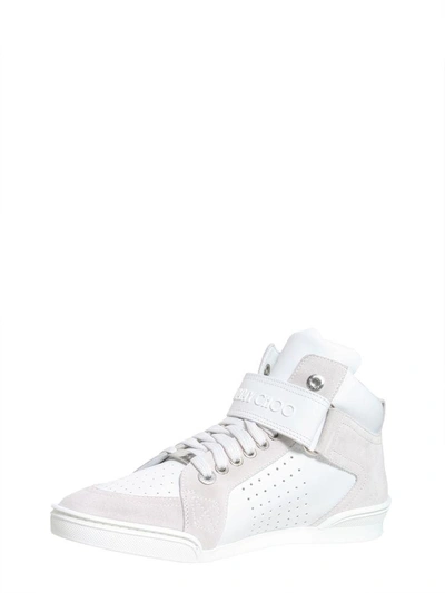 Shop Jimmy Choo Lewis High Top Sneakers In Bianco