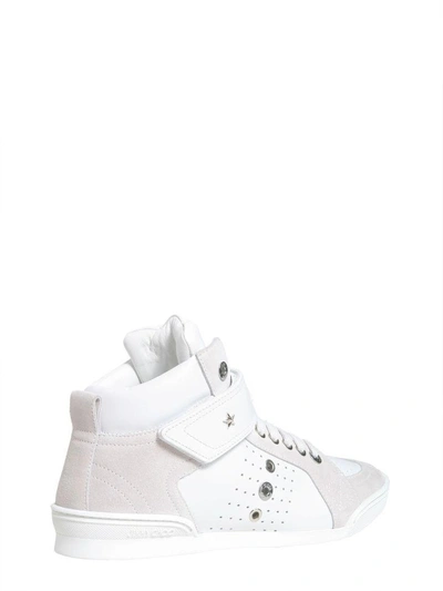 Shop Jimmy Choo Lewis High Top Sneakers In Bianco