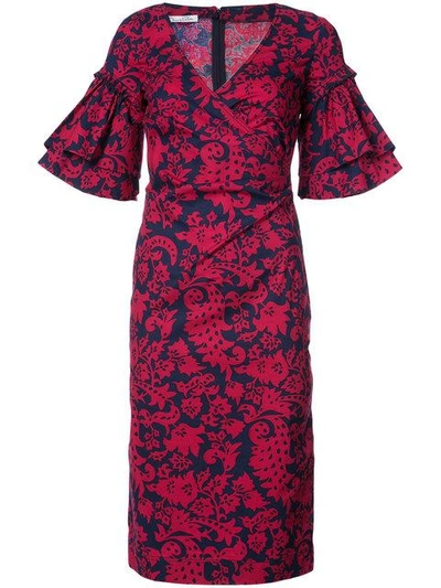 Shop Oscar De La Renta Ruffle Sleeve Brocade Print Dress