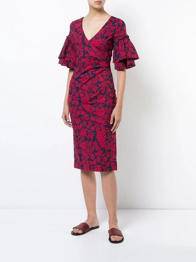 Shop Oscar De La Renta Ruffle Sleeve Brocade Print Dress