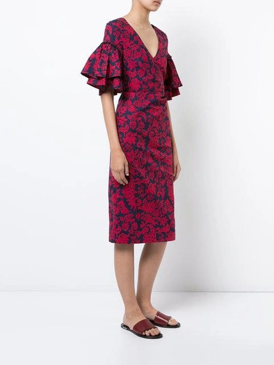 Shop Oscar De La Renta Ruffle Sleeve Brocade Print Dress