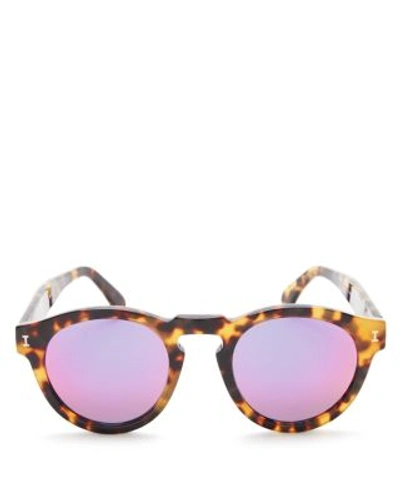Shop Illesteva Leonard Mirrored Round Sunglasses, 48mm In Tortoise/pink Mirror