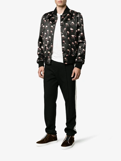Shop Saint Laurent Flamingo Print Bomber Jacket In Black