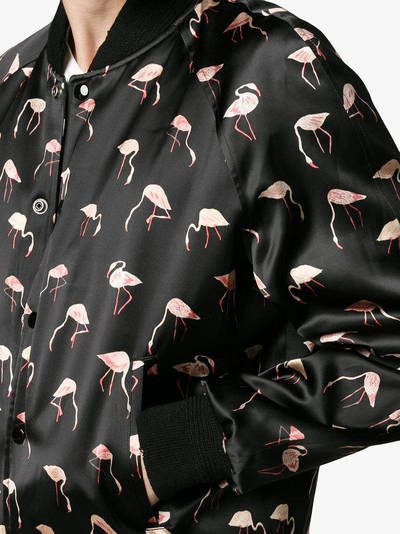 Shop Saint Laurent Flamingo Print Bomber Jacket In Black
