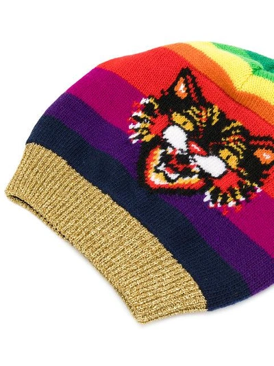 Shop Gucci Angry Cat Motif Beanie Hat - Multicolour