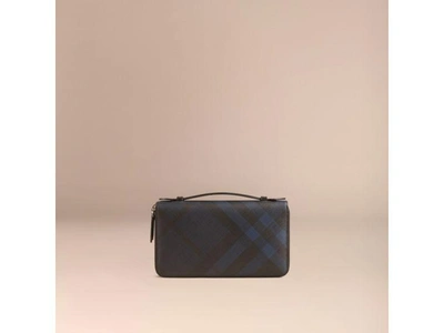 Shop Burberry London Check Travel Wallet In Navy/black
