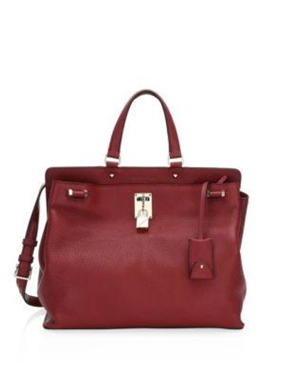 Valentino Garavani Medium Piper Leather Top Handle Bag In Dark Red