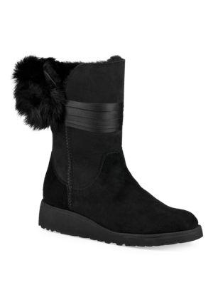 Ugg Brita Sheepskin Pom-pom Suede Boots In Black Suede | ModeSens