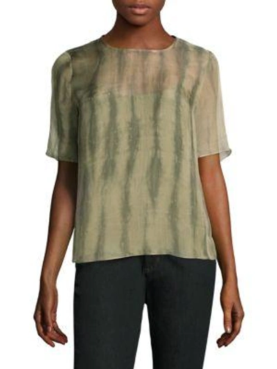 Shop Eileen Fisher Shibori Short-sleeve Silk Box Top In Oregano