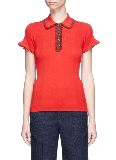 Shop Alexa Chung Ruffle Knit Polo Shirt