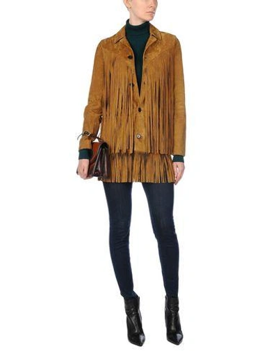 Shop Saint Laurent Leather Jacket In Camel