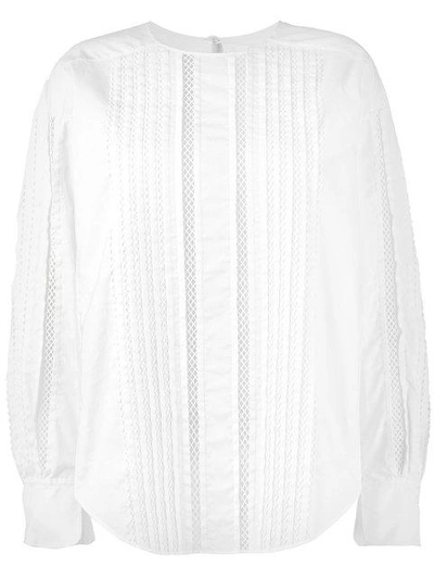 Shop Chloé Mesh Insert Long Sleeve Blouse In White