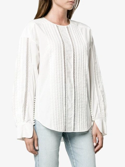 Shop Chloé Mesh Insert Long Sleeve Blouse In White