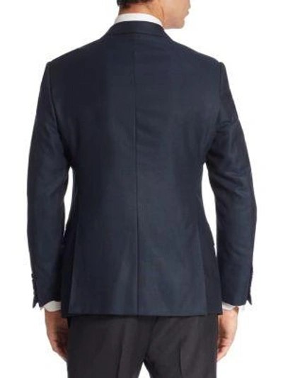 Shop Giorgio Armani Textured Wool Blazer In Navy