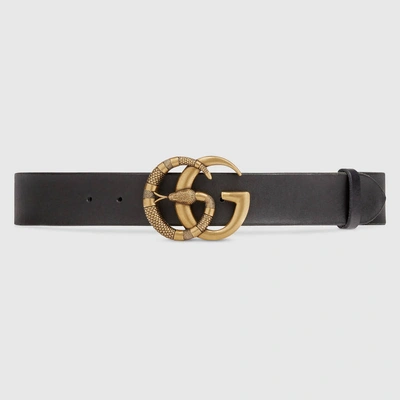 Shop Gucci Leather Belt With Double G Buckle With Snake In Black