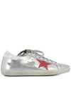 GOLDEN GOOSE Silver Leather Sneakers,G31MS590.C34SILVER/REDEBLUESTAR