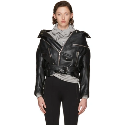 Shop Balenciaga Black Leather Oversized Swing Biker Jacket