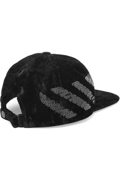 Shop Off-white Sequin-embellished Velvet Baseball Cap In Black