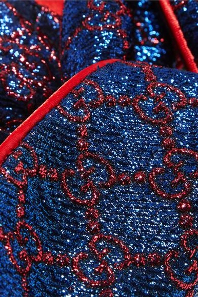 Shop Gucci Twisted Metallic Jacquard Headband In Blue