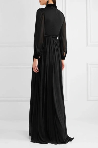 Shop Gucci Embellished Velvet-trimmed Jersey Gown In Black