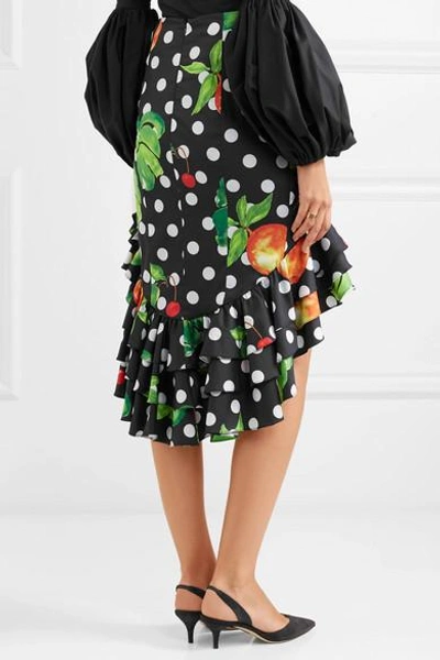 Shop Caroline Constas Printed Cotton-blend Poplin Skirt In Black