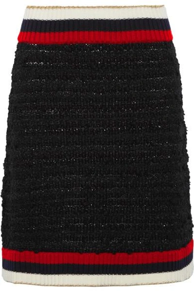 Shop Gucci Ribbed Knit-trimmed Bouclé-tweed Mini Skirt In Black