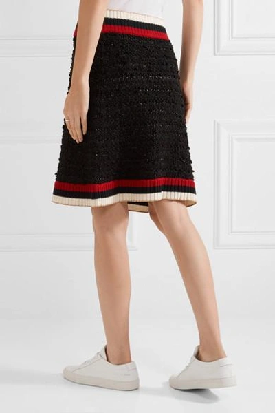 Shop Gucci Ribbed Knit-trimmed Bouclé-tweed Mini Skirt In Black
