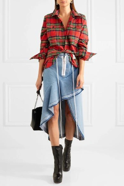 Shop Off-white Asymmetric Wrap-effect Ruffled Denim Skirt