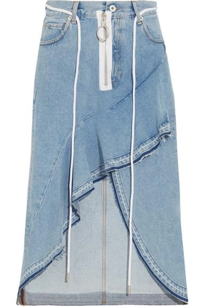 Shop Off-white Asymmetric Wrap-effect Ruffled Denim Skirt