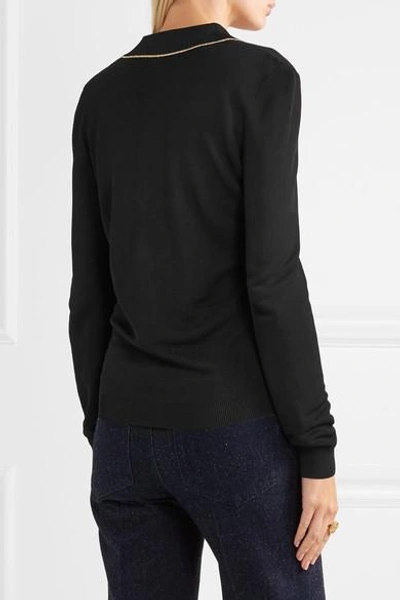 Shop Vanessa Seward Polo Envy Metallic-trimmed Fine-knit Sweater