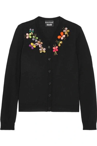 Shop Boutique Moschino Crystal-embellished Wool Cardigan