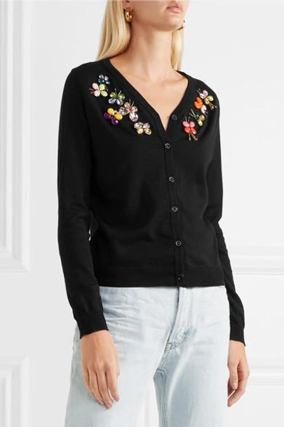 Shop Boutique Moschino Crystal-embellished Wool Cardigan