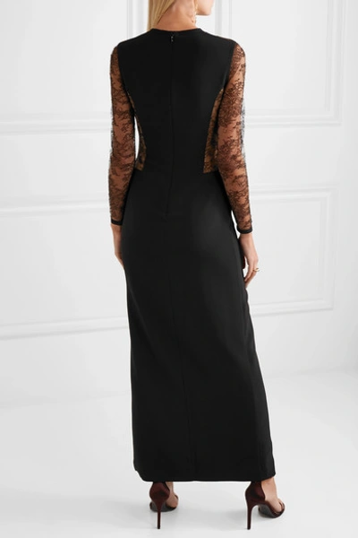 Shop Elie Saab Velvet-appliquéd Lace And Crepe Gown