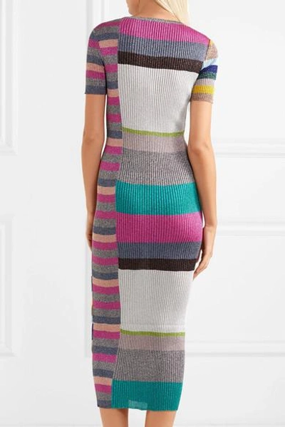 Shop Missoni Striped Metallic Ribbed-knit Midi Dress
