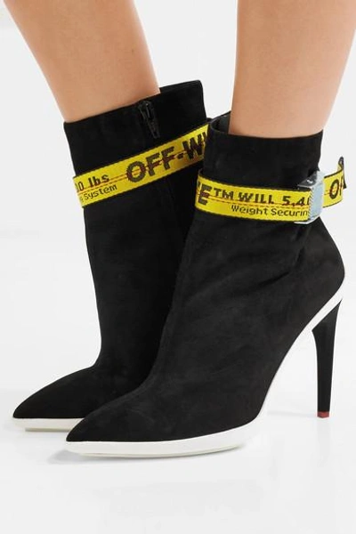 Shop Off-white Grosgrain-trimmed Suede Ankle Boots