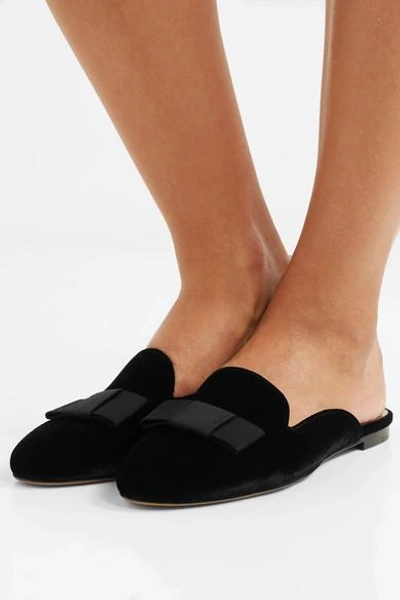 Shop Tabitha Simmons Masha Grosgrain-trimmed Velvet Slippers In Black