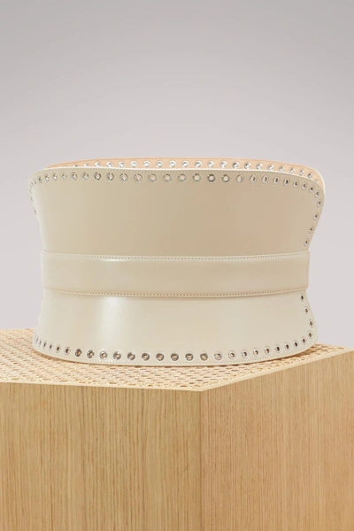 Shop Alexander Mcqueen Leather Corset Belt In 9007 - White Bone