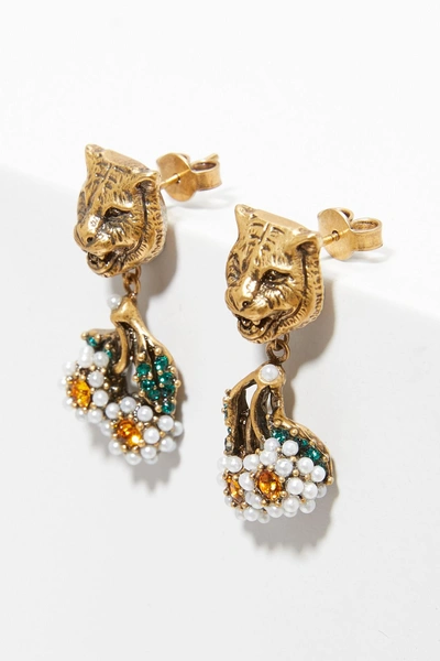 Shop Gucci Feline Earrings With Crystals
