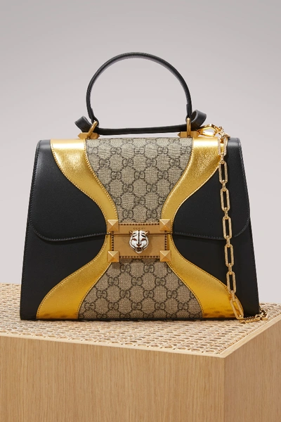 Shop Gucci Osiride Gg Supreme And Leather Top Handle Bag