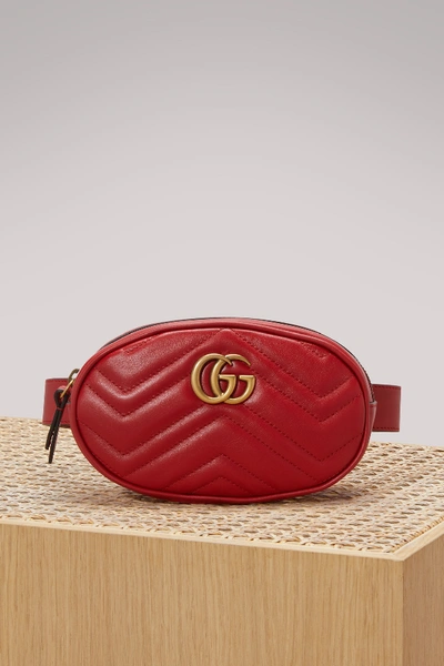 Shop Gucci Gg Marmont Matelassé Leather Belt Bag In Hibis Red/hibis Red