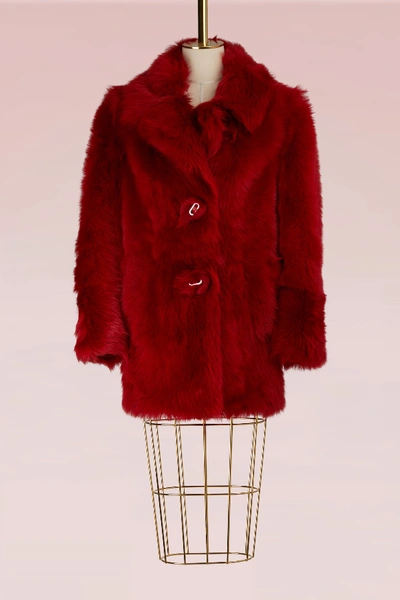 Shop Prada Sheep Fur Coat In Red