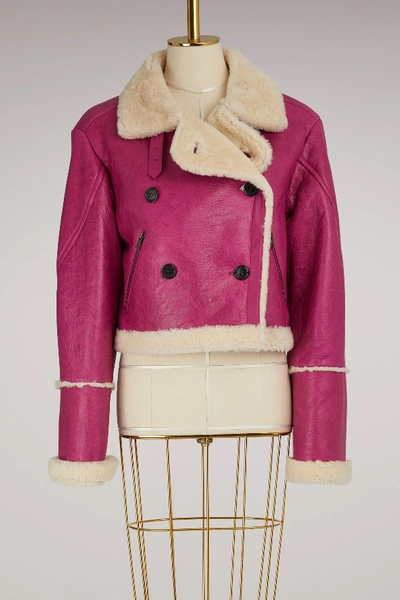 Shop Kenzo Cropped Shirt With Fur Collar In Deep Fuschia