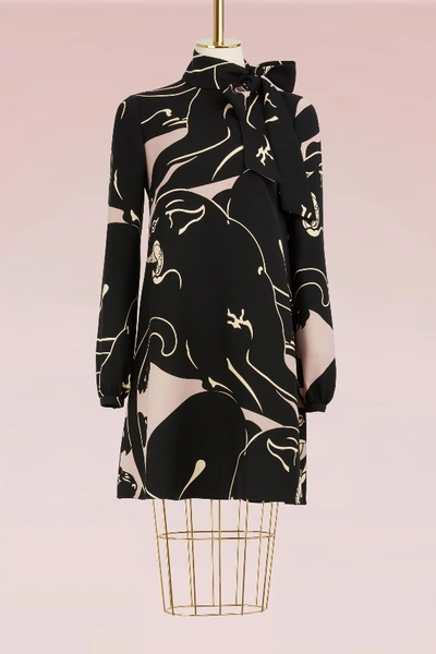 Shop Valentino Panther Silk Dress In Wild Rose Nero