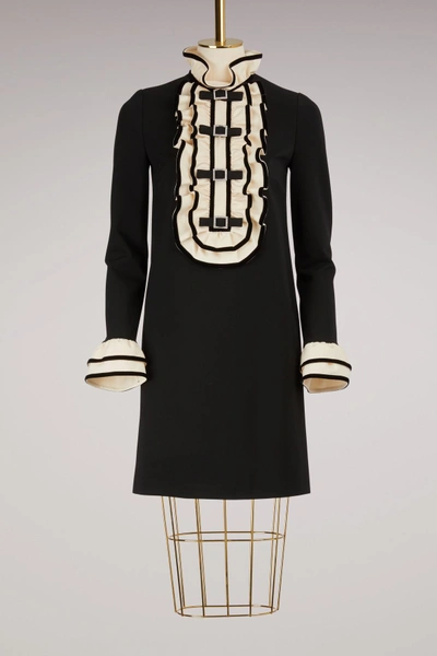 Shop Gucci Viscose Jersey Dress With Ruffles In Black/almond Flower