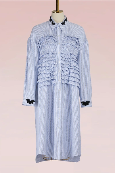 Shop Simone Rocha Smocked Shirt Dress In Blue/white/black