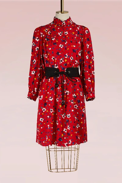 Shop Marc Jacobs Painted Flower Silk Jacquard Shirt Dress With Belt In Red Multi