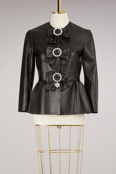 Shop Gucci Plongé Leather Peplum Jacket In Black