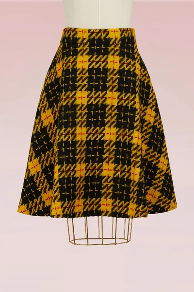 Shop Miu Miu Wool Tartan Skirt In Giallo