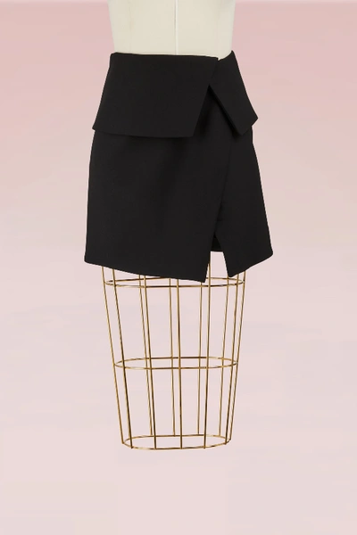 Shop Balmain Asymmetrical Wool Short Skirt In Noir C0100