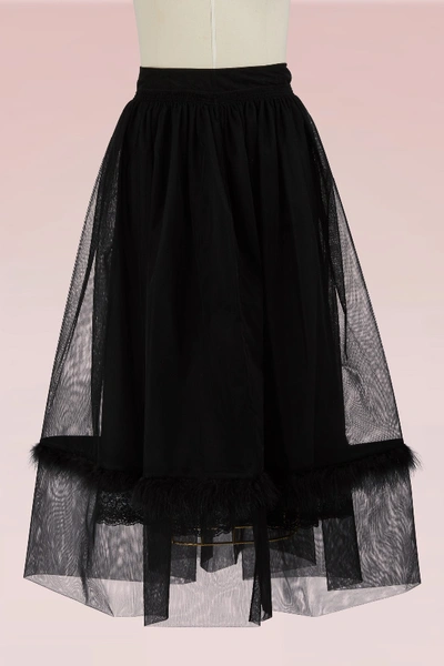 Shop Simone Rocha Tulle Skirt With Marabou Trim In Black